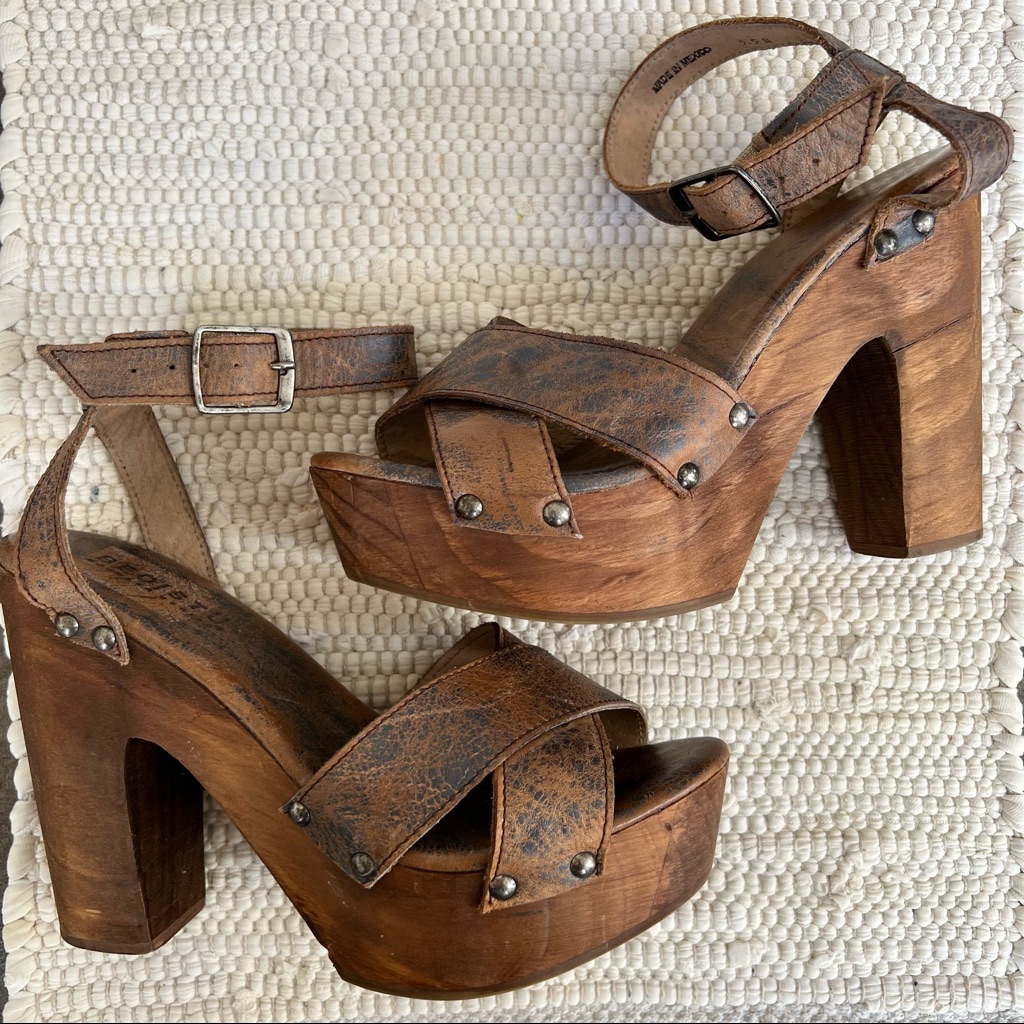 Bed Stu Womens Madeline Sandals Beige Leather Platform Heel Ankle Strap